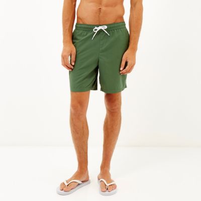 Khaki green drawstring swim shorts